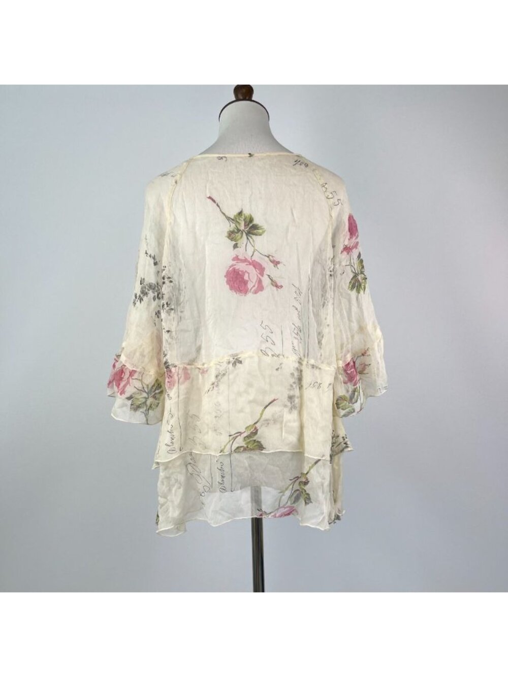 NWOT Johnny Was Silk Floral V-Neck Tiered Blouse Cream Size S - Picture 6 of 12